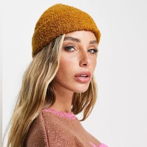 ASOS Design Wool Mix Boucle Fisherman Beanie in Tobacco New